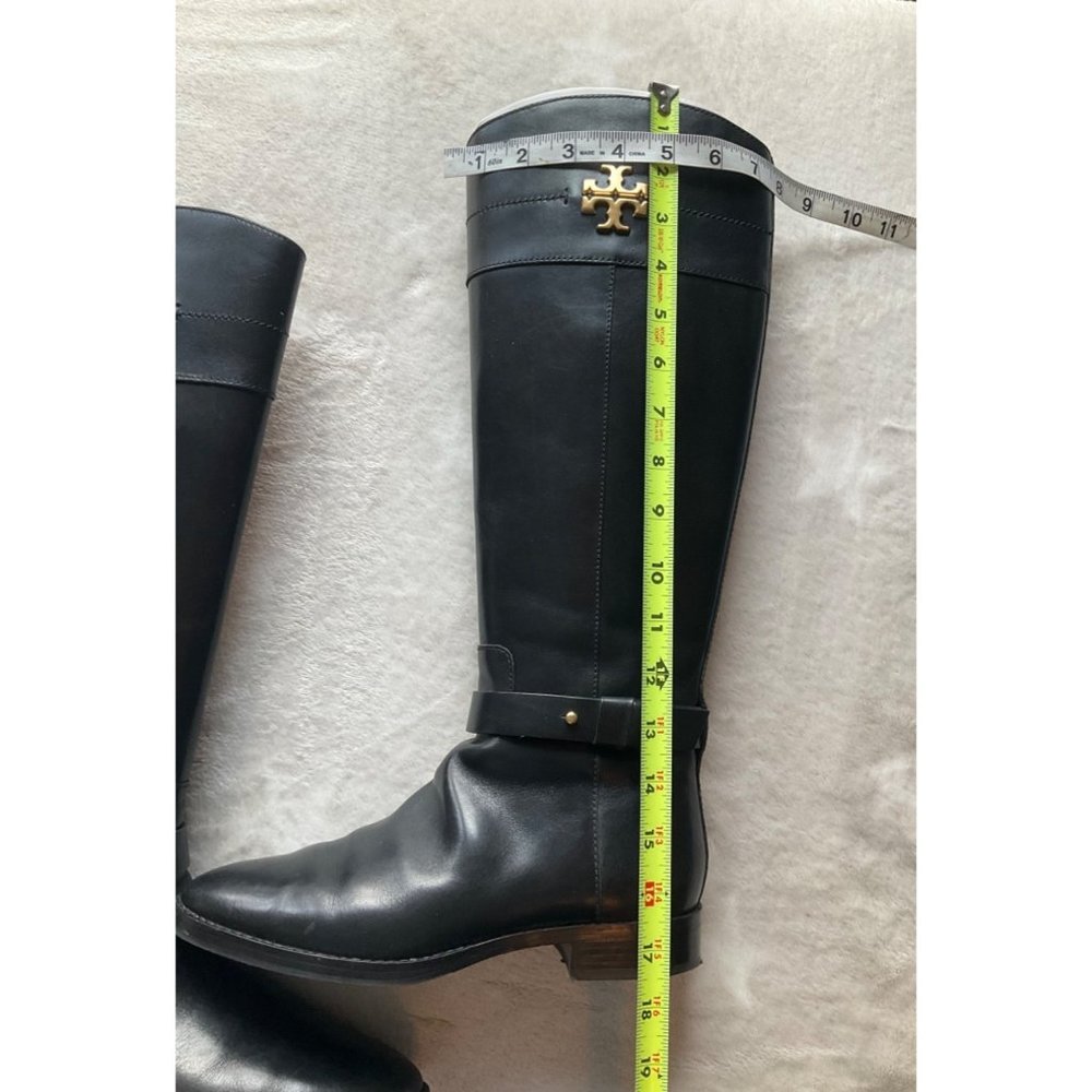 Tory Burch Everly Black Logo Knee High Leather Riding Boots size 7M - Picture 2 of 16